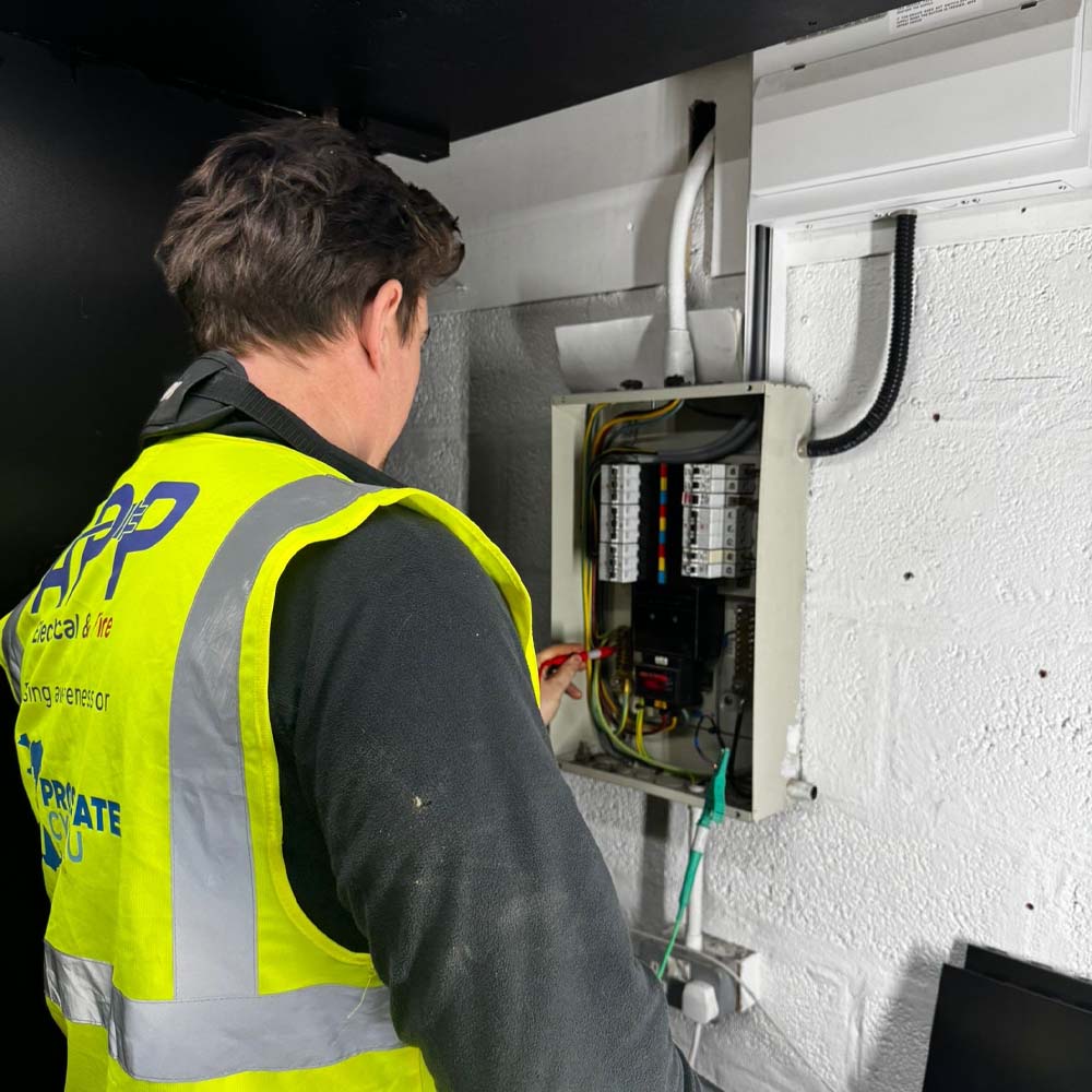 Andrew installing a commercial consumer unit for south wales business.